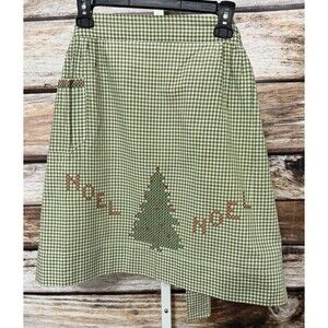 Vintage Gingham Check Half Waist Apron Embroidered Cottagecore Christmas